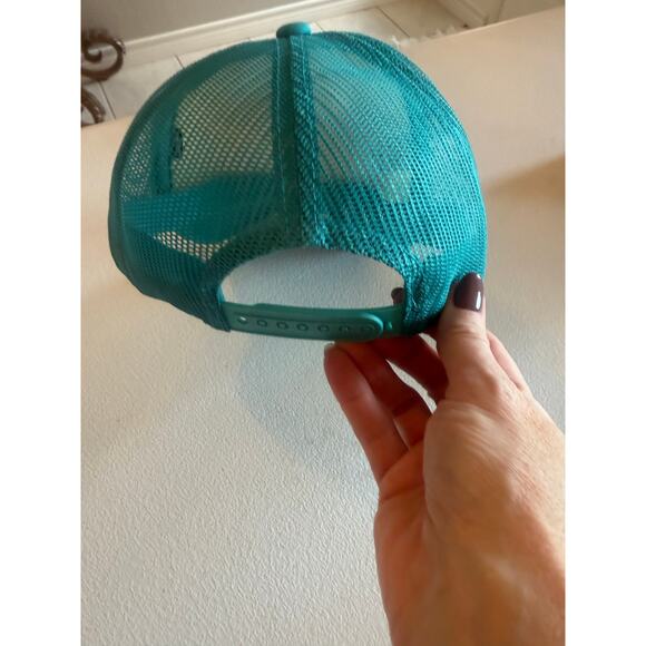 Custom Trucker Hat Teal with Custom Patches Cap - Picture 3 of 5